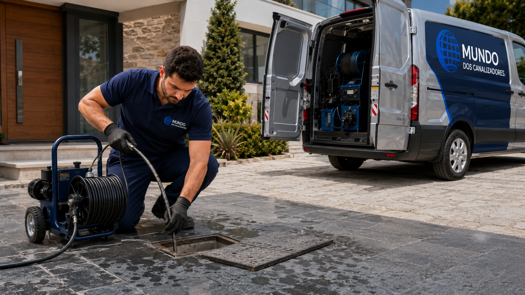 Desentupimento de esgotos com equipamento profissional